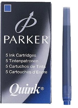 INKTPATRONEN, koningsblauw, Parker lang, per 5 stuks, uitwisbare inkt  PARKER