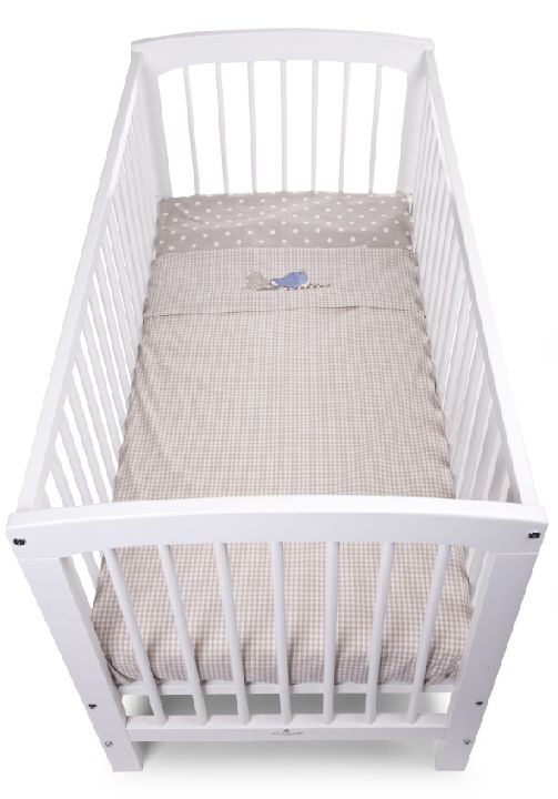 LAKEN, 100x150cm, Spits, + sloop, grijze basis met all over witte bollen- print, voor bed CHILDWOOD