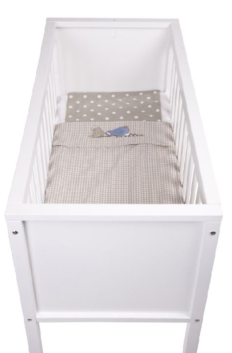 LAKEN, 80X100cm, Spits, + sloop, grijze basis met all over witte bollen- print, voor wieg CHILDWOOD