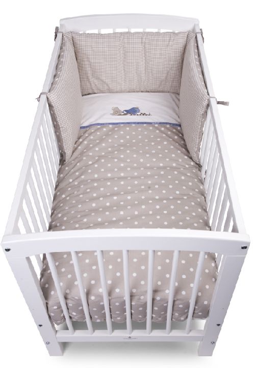 TOCHTKUSSEN+DONSOVERTREK, Spits, grijze basis met all over bollenprint, broderie muis, 100x140cm, voor bed CHILDWOOD