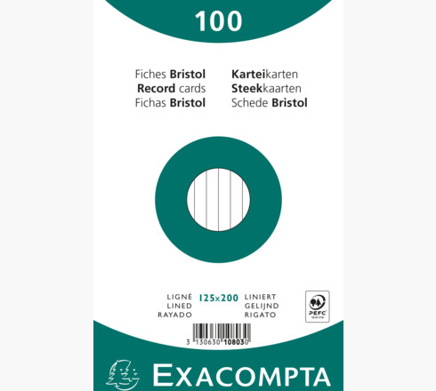 STEEKKAARTEN 12,5 x 20 cm, wit, lijn per 100 in cello, exacompta bristol,205g