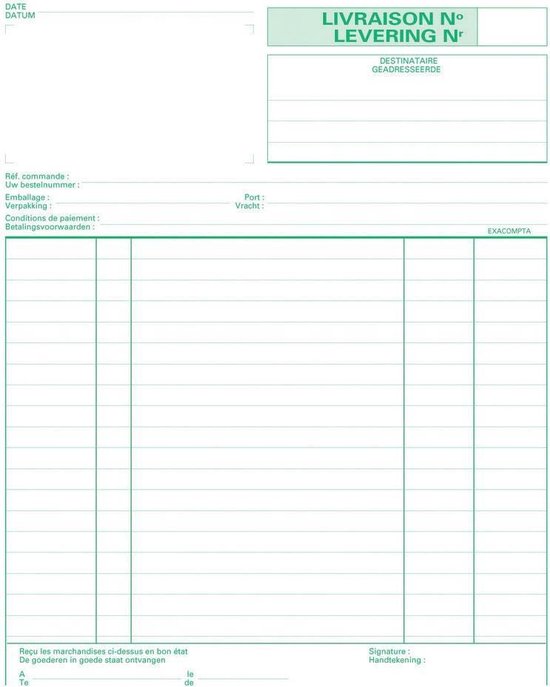 DOORSCHRIJFBOEK LEVERINGEN tweetalig 21 x 28, driedubbel, 50 blz