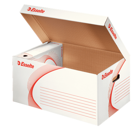 DOOS containerdoos, deksel, stapelbaar, vr 5x Boxy 100 of 6x Boxy 80, wit karton + rode opdruk, 56x36.5x26 cm