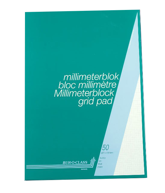 MILLIMETERPAPIER A3, blauw geruit,  42x29.7 cm, 90 g., 50 bladen, Buroclass