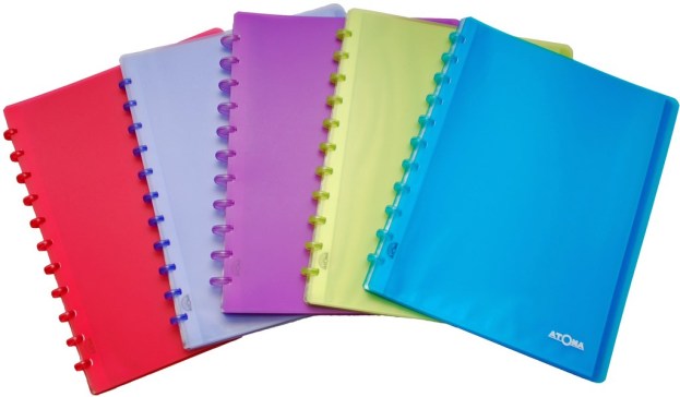 PRESENTATIE-ALBUM ATOMA, 40 pochetten, 11 ringen, 16 mm, 245x310 mm, 5 kleuren ass. transparant