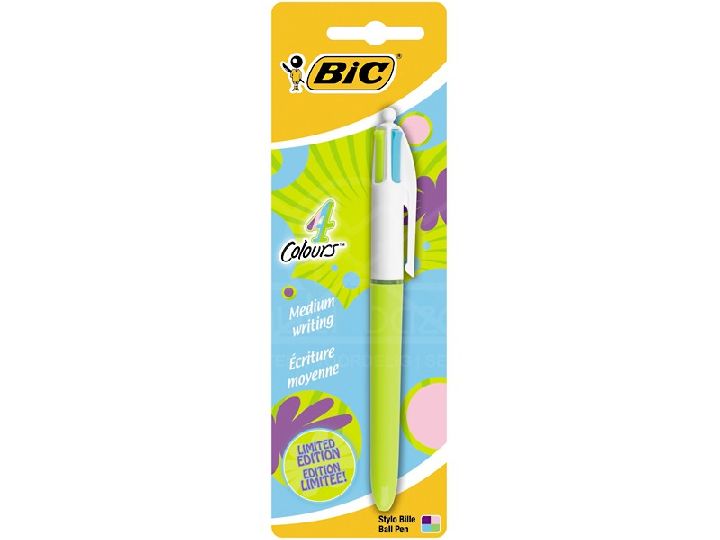 Balpen Bic 4 Colours Fun, standaard, paars/roze/limoengroen/turkoois | Fun