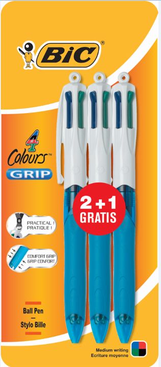Balpen Bic 4 Colours Grip, standaard | Grip