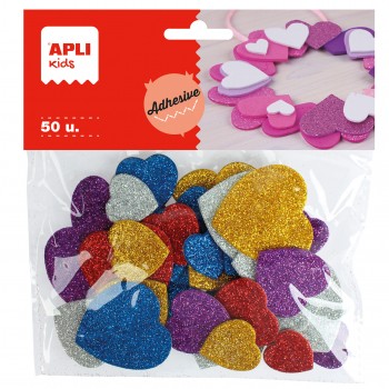 Stickers Apli, Schuimrubber glitter hartjes