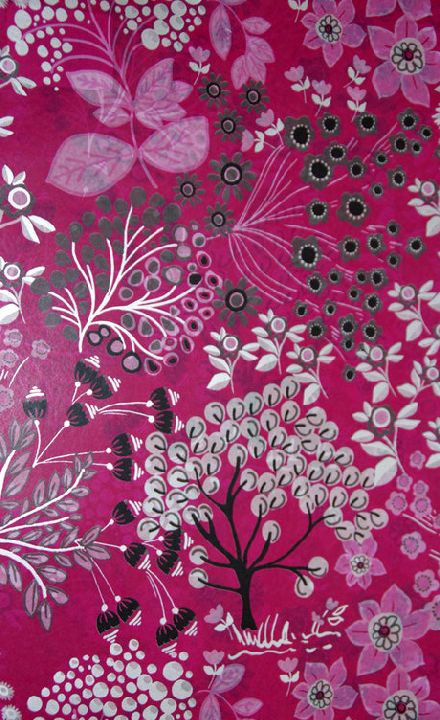 PAPIER Fuchsia, All over bloemenprint, 1 vel van 30x40cm, geschikt voor gebruik met Decopatch creaties