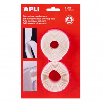 KLEEFBAND velcro, 20mm x 1m, wit, op blister, stukverkoop