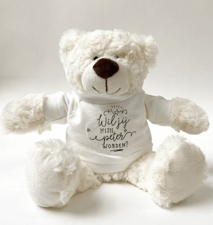 Knuffel MINIMOU, Bear White - Wil je mijn peter worden?