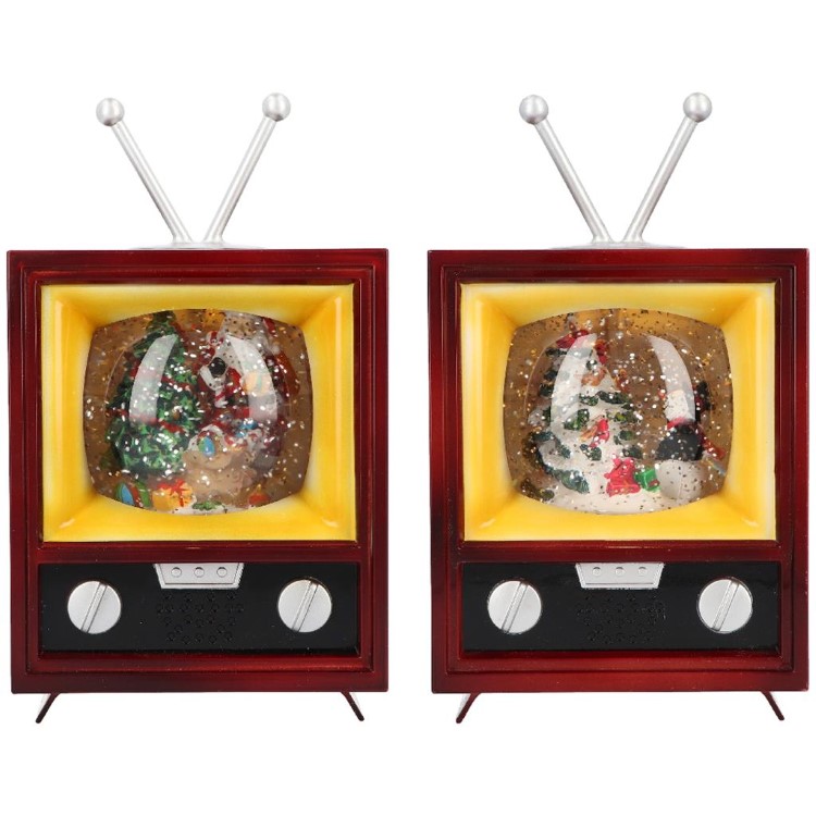 Kerstdorp televisie met waterbal, 20 x 12 x 10.5 cm, met verlichting, assortiment
