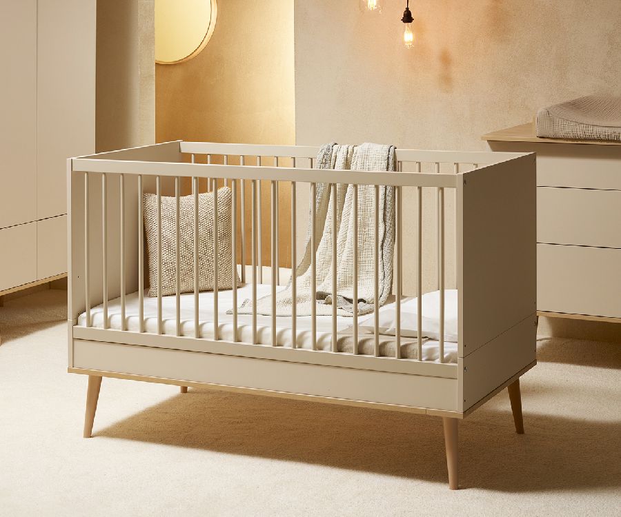 Bed Quax, Flow Natural Oak Clay, Flow Natural Oak Clay 70x140 omvb, babybed omvormbaar tot juniorbed
