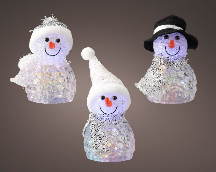 Verlichting Lumineo, sneeuwman met muts, D 5 x H 9 cm
