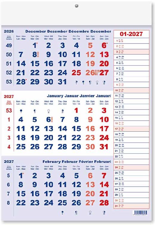 Kalender 3-maanden Memo wandkalender, 2027