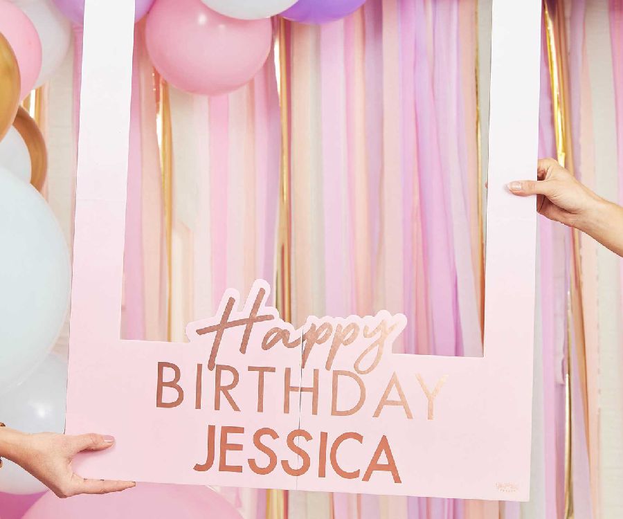 Gadget Ginger Ray Rose Gold Foiled Personalised Happy Birthday Selfie Photo Booth Frame