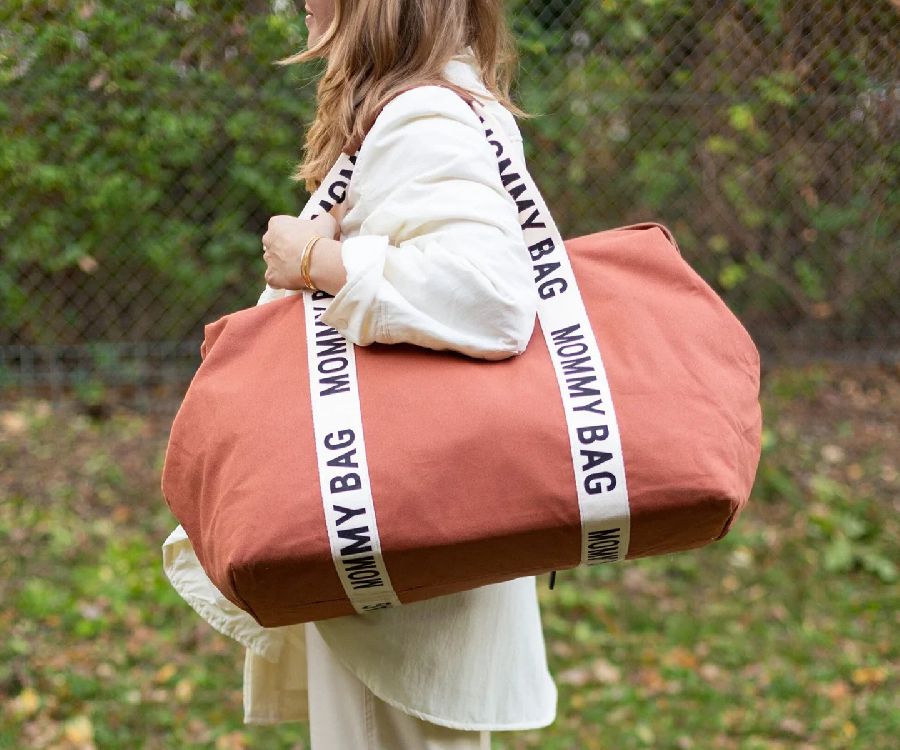 Verzorgingstas Childhome Mommy Bag Signature Canvas, draagtas met luiermat | Signature Canvas terracotta