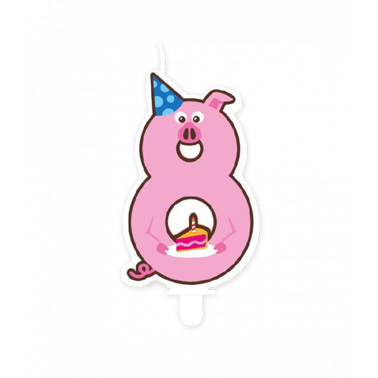 Feestartikelen PD Party Candle - 8 Pig, kaars | Farm
