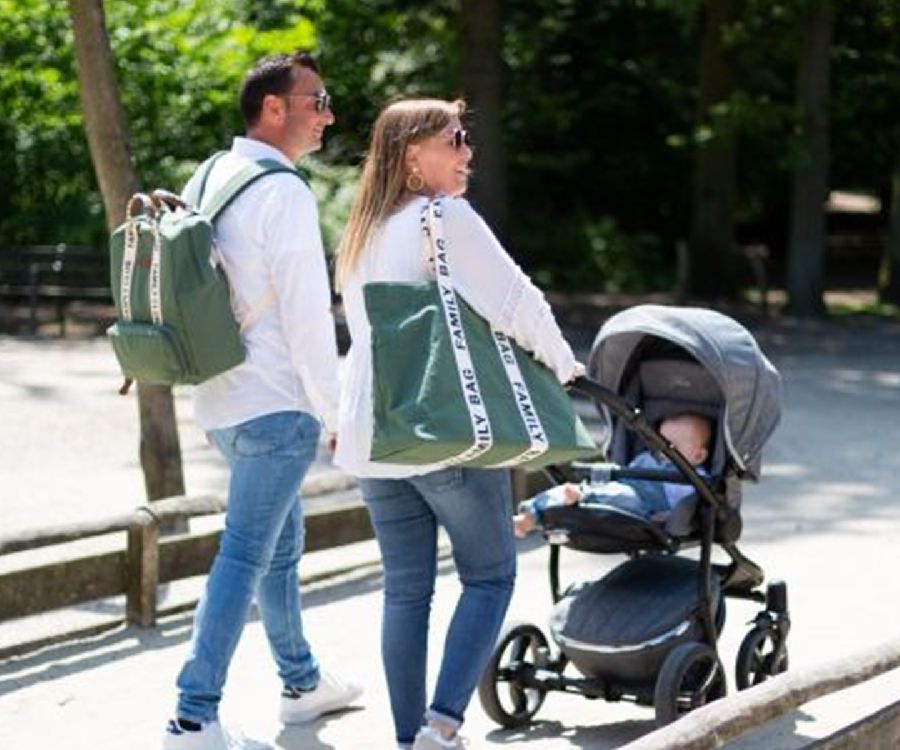 Verzorgingstas Childhome Backpack Family Club Signature Canvas, rugzak met luiermat | Signature Canvas green