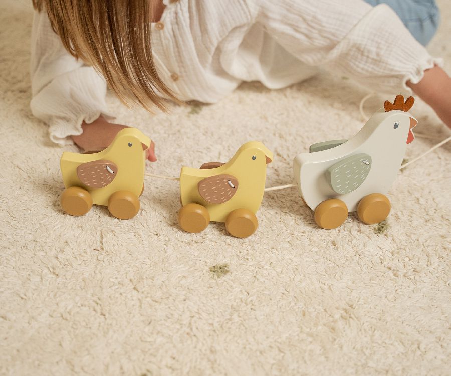 Duw- & trekfiguur Little Dutch Trekdier kippen | Little Farm