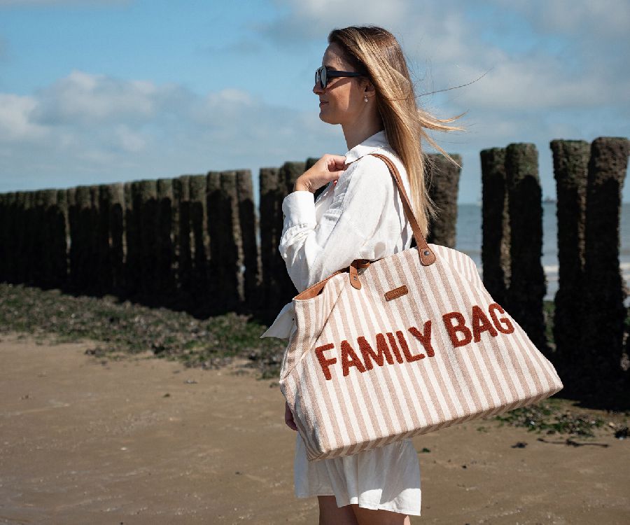 VERZORGINGSTAS Childhome Family Bag Canvas, reistas zonder luiermat | Canvas the stripes collection nude/terracotta