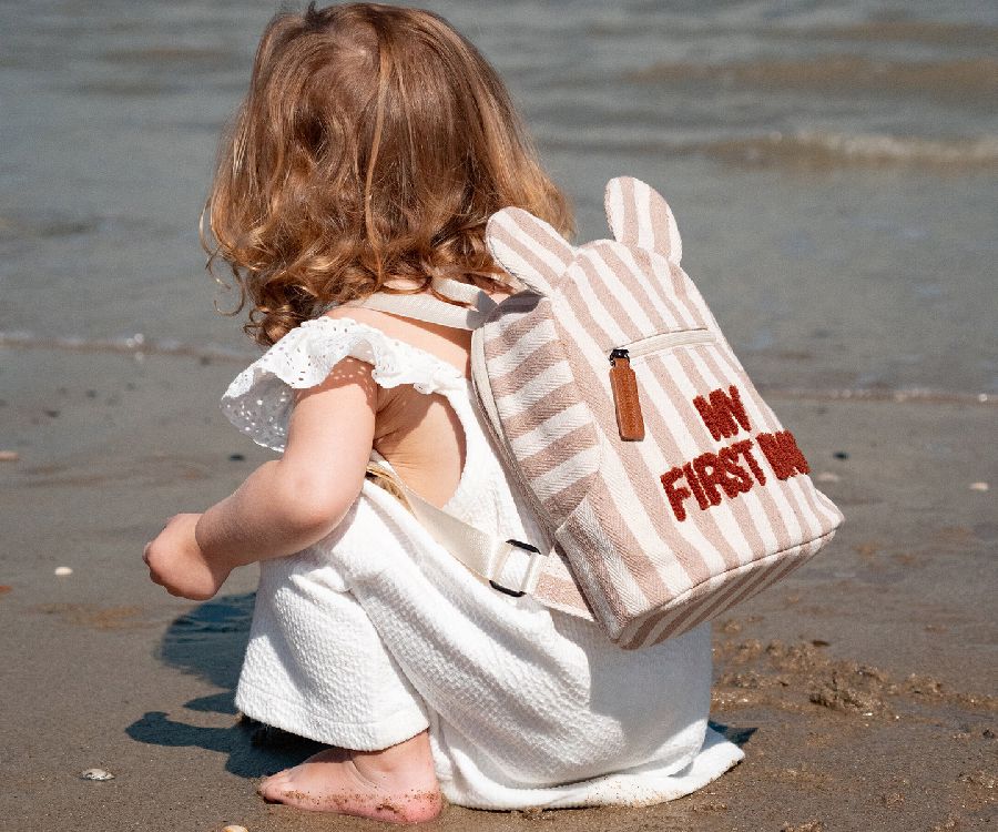 Rugzak Childhome My First Bag Canvas | Canvas the stripes collection nude/terracotta
