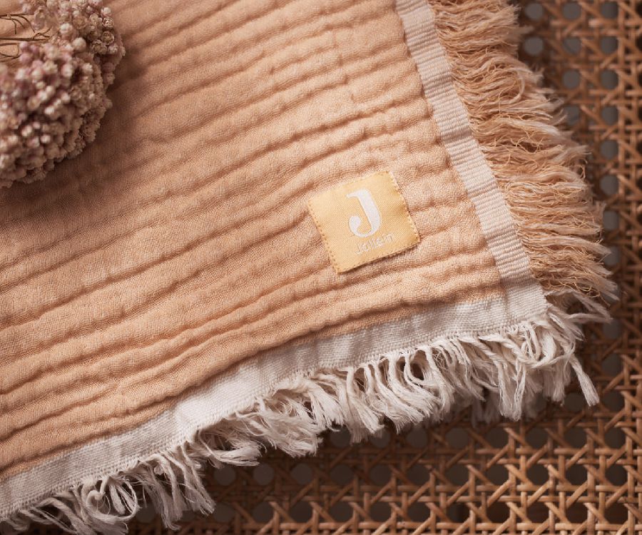 Deken Jollein, geschikt voor wieg/draagmand/park | Fringe moonstone/ivory