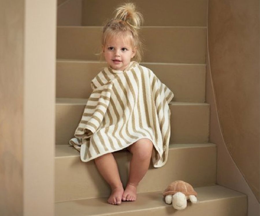 Poncho Jollein, badcape | Stripe Terry olive green