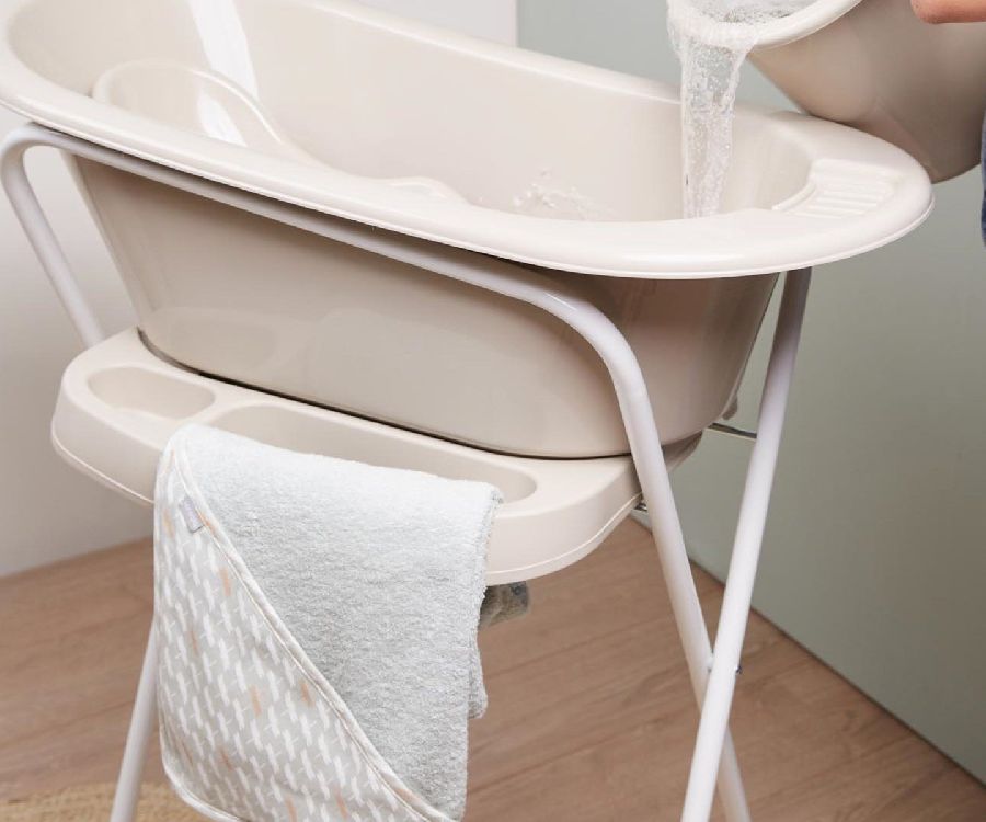 Badstaander Bébé-Jou Bath stand click, geschikt voor Bébé-Jou Thermo bath click/Baby bath click | Taupe/Soft Spring