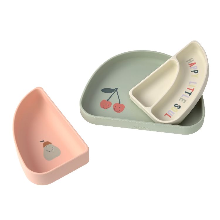 Bord Laessig Silicone Section Dish Set, diep bord | Happy Fruits Cherry