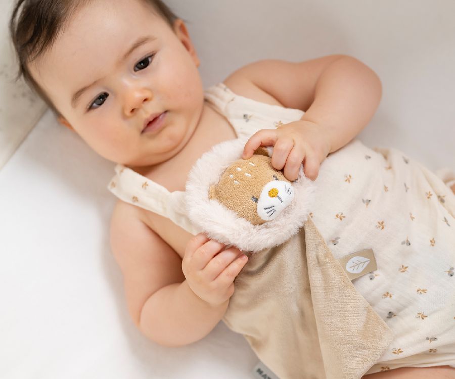 Knuffeldoek/fopspeendoekje Nattou, Mini Doudou Ernest the lion | Flo, Ernest & Oli