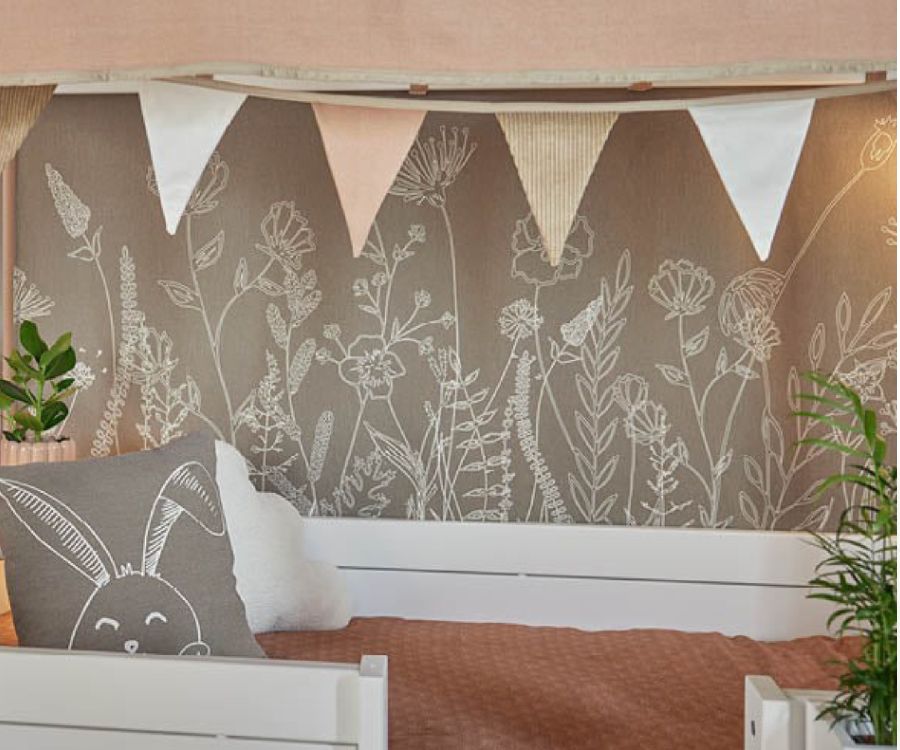Textiel Achterwand, 4-in-1 bed met dakconstructie, happy rabbit voor eenpersoonsbed Lifetime Kidsrooms Kamer textiel