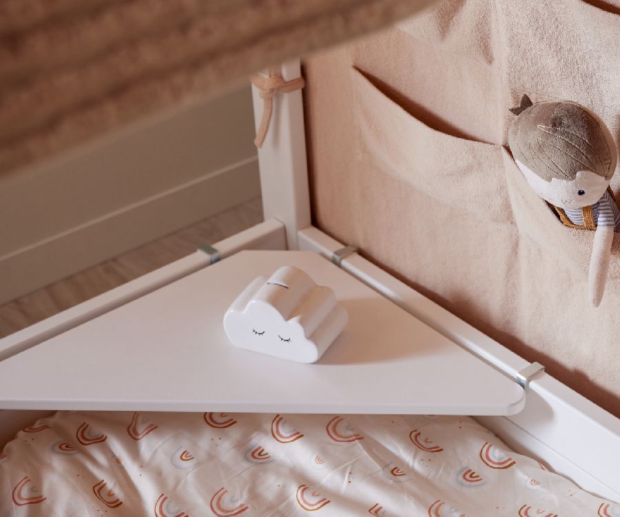 Bedplank Hoekplank, 4-in-1 bed met dakconstructie/Montessori bed 90x200/Bed 90x200/Halfhoogslaper 90x200/Hoogslaper 90x200/Hoogslaper Study & Relax 90x200, white voor eenpersoonsbed Lifetime Kidsrooms Kamer bedplank