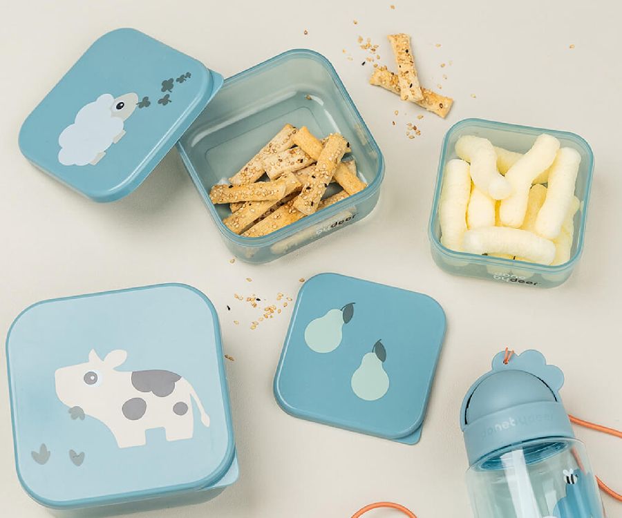 Snackdoos Done by Deer Snack Box Set, 3 stuk(s) | Tiny Farm blue