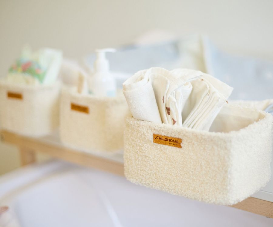 Mand voor was- en verzorgingstafels/verzorgingsmand Childhome Hanging baskets set of 3 | Teddy offwhite