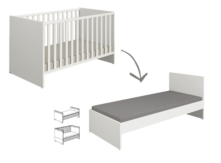 Bed PAIDI, Enie, Enie 70x140 omvb, babybed omvormbaar tot juniorbed/babybed omvormbaar tot bedbank
