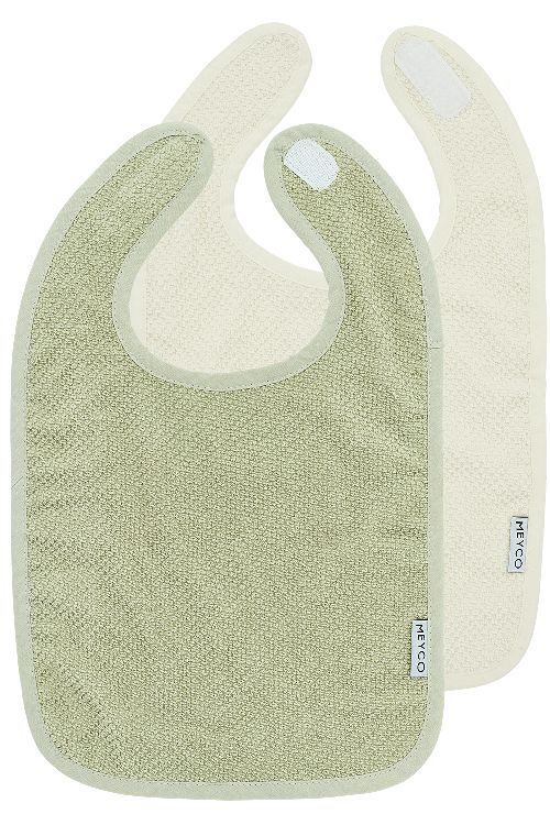 Slabbetje Meyco Baby Slab 2-pack | Popcorn naturel/Popcorn soft olive