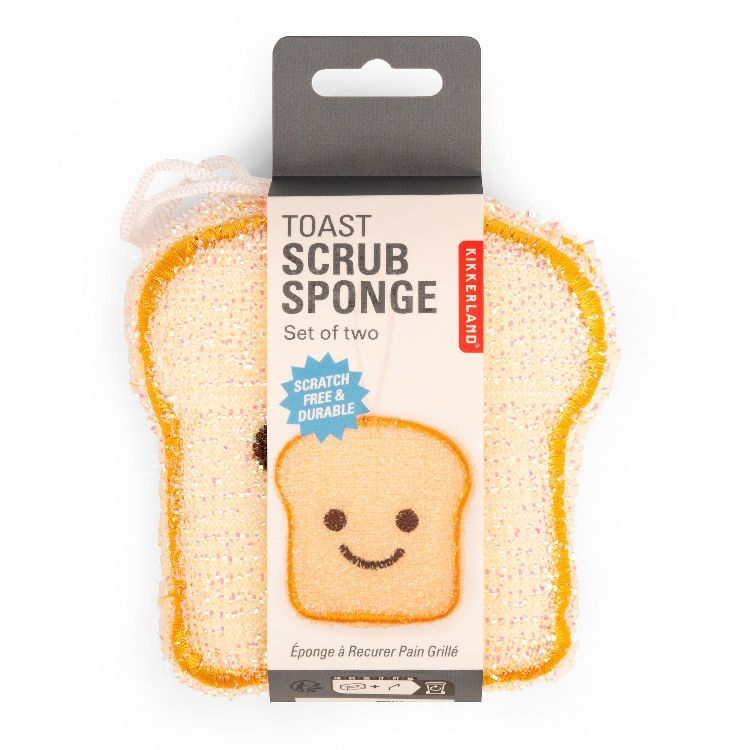 SCHUURSPONS Toast Scrub Sponge, boterham met gezichtje, ecru, set van 2st, keukengerei