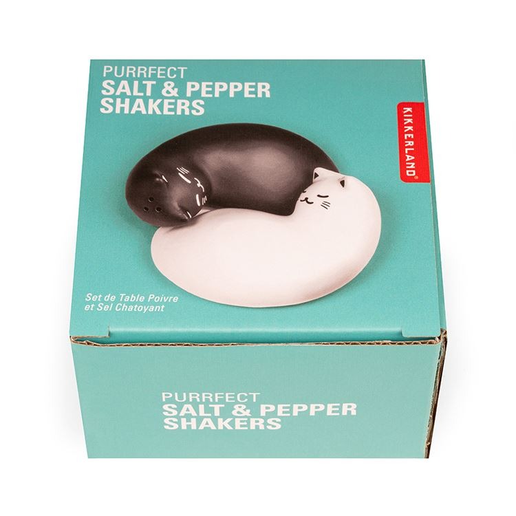 PEPER- EN ZOUTVAT Purrfect, set van 2, 1 witte kat + 1 zwarte kat, keukengerei