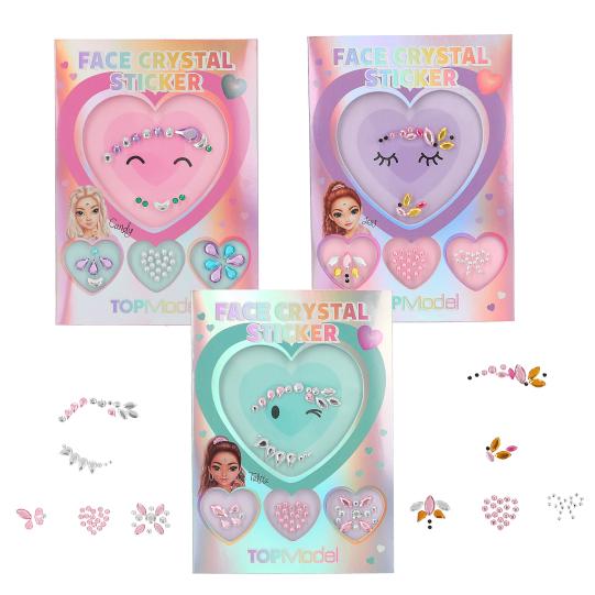 TATTOOS Topmodel, Face Crystal  Stickers, Beauty and Me, roze/groen/ paars, assortiment, 1st, fun stuff