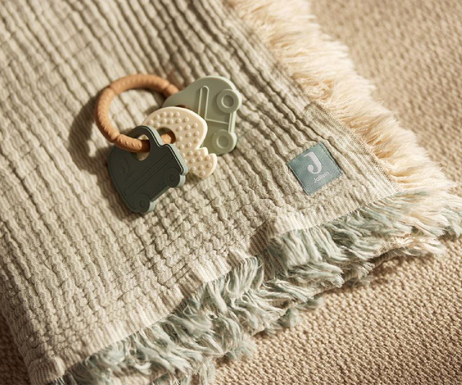 Deken Jollein, geschikt voor wieg/draagmand/park | Fringe Stripe sea green/ivory