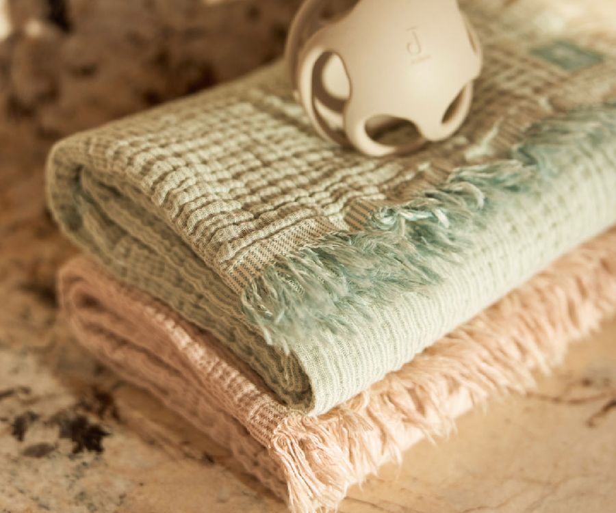 Deken Jollein, geschikt voor wieg/draagmand/park | Fringe Stripe biscuit/ivory