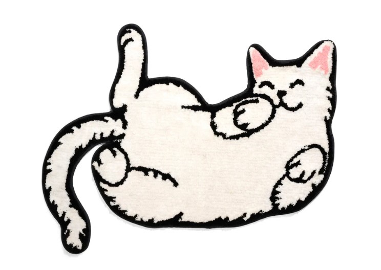 TAPIJT Sleepy Cat Rug, ecru/zwart, katoen/polyester, 90x68x1cm, 1st