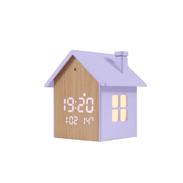 WEKKER 1st, Birdhouse Alarm Clock,  pastel purple, vogelhuisje, bruin/paars,  klok
