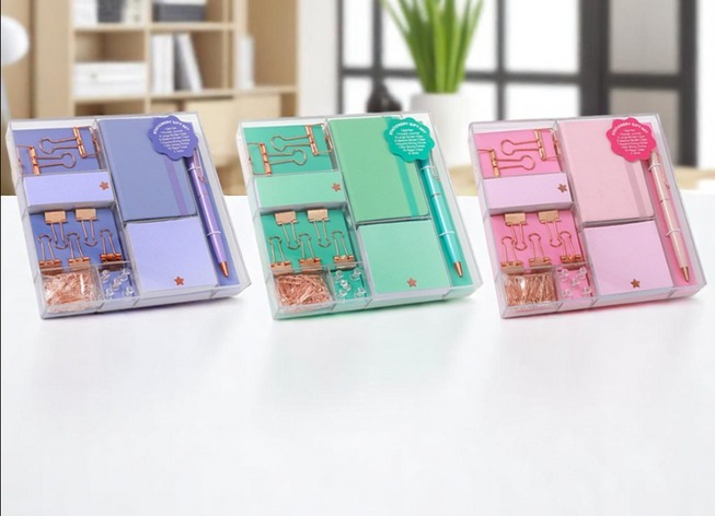 SCHRIJFSET 1st, Stationary Set, paars/ groen/roze/ assortiment