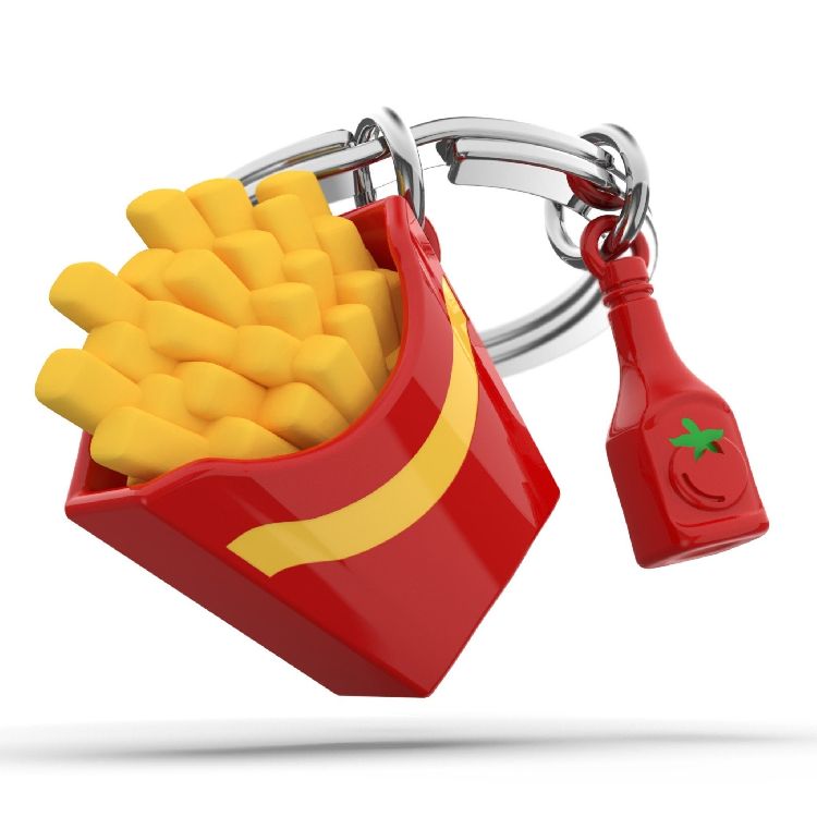 Sleutelhanger Metalmorphose Frietjes Met Ketchup, doosje friet + busje ketchup