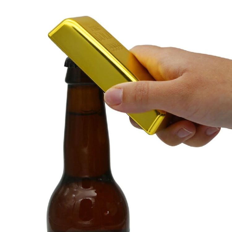 FLESOPENER 1st, Gold Bullion Bottle Opener, goudstaaf, kunststof, tafelgerei