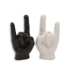 PEPER- EN ZOUTVAT Rock Hand Salt and Pepper Shaker, zwart/wit, set van 2, keramiek, keukengerei