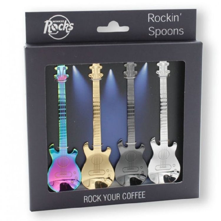 LEPEL Rockin Guitar Spoon Set of 4, multikleur, RVS, bestek