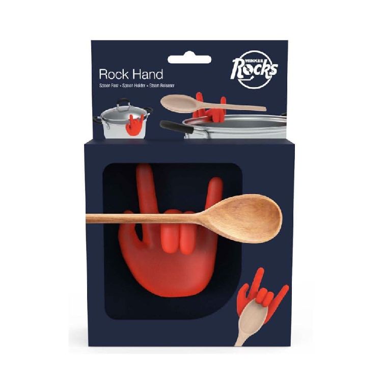 LEPELHOUDER Rock Hand Spoon Rest and Pot Lid Holder, rood, siliconen, hand, 1 stuk(s), keukengerei